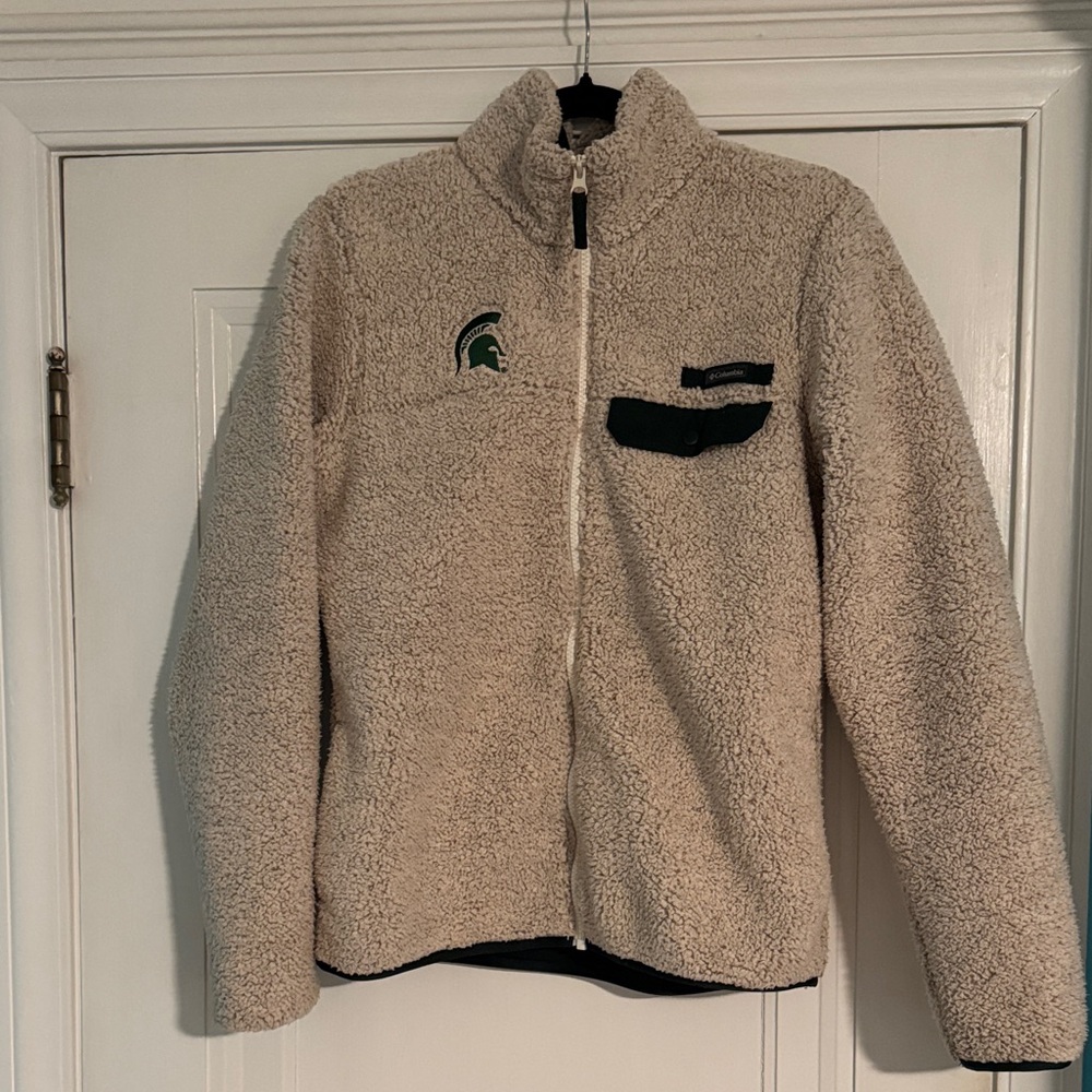 Columbia x MSU Spartan Cream Fleece Sherpa Zip Up